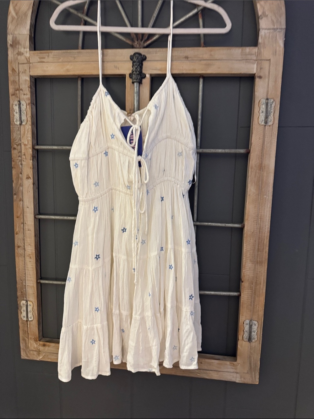 White Star-Print Tie-Front Mini Dress